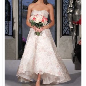Rare Oleg Cassini embroidered high low bridal gown